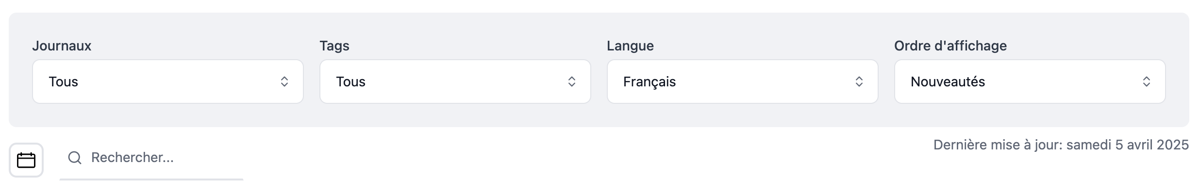 Screenshot des filtres sur la page Real-App