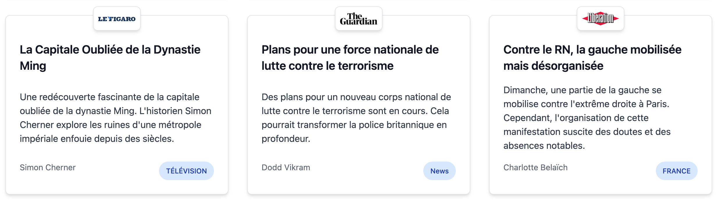 Screenshot de la liste des actualités