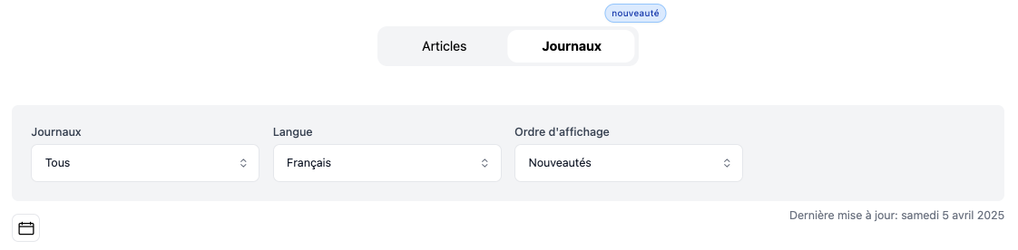 Screenshot de l'onglet Articles / Journaux