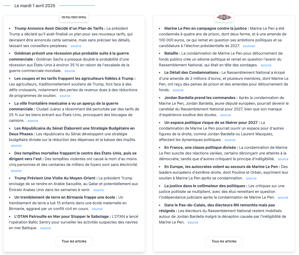 Screenshot de la nouvelle vue Journaux avec des bullet points