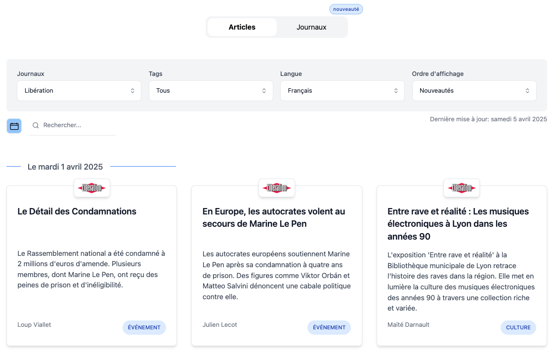 Screenshot de l'option Tous les articles