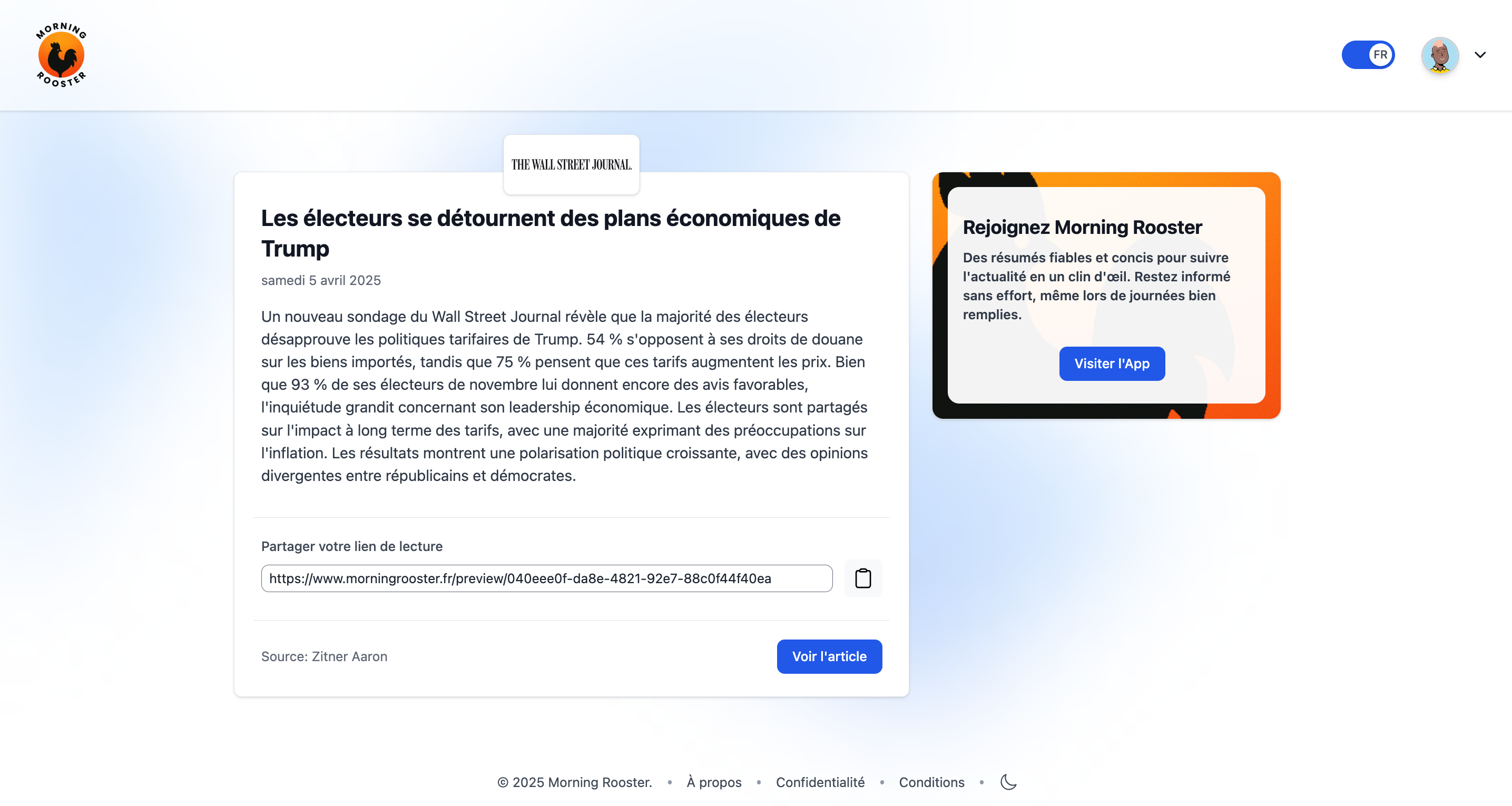 Page de lecture de l'article partagé